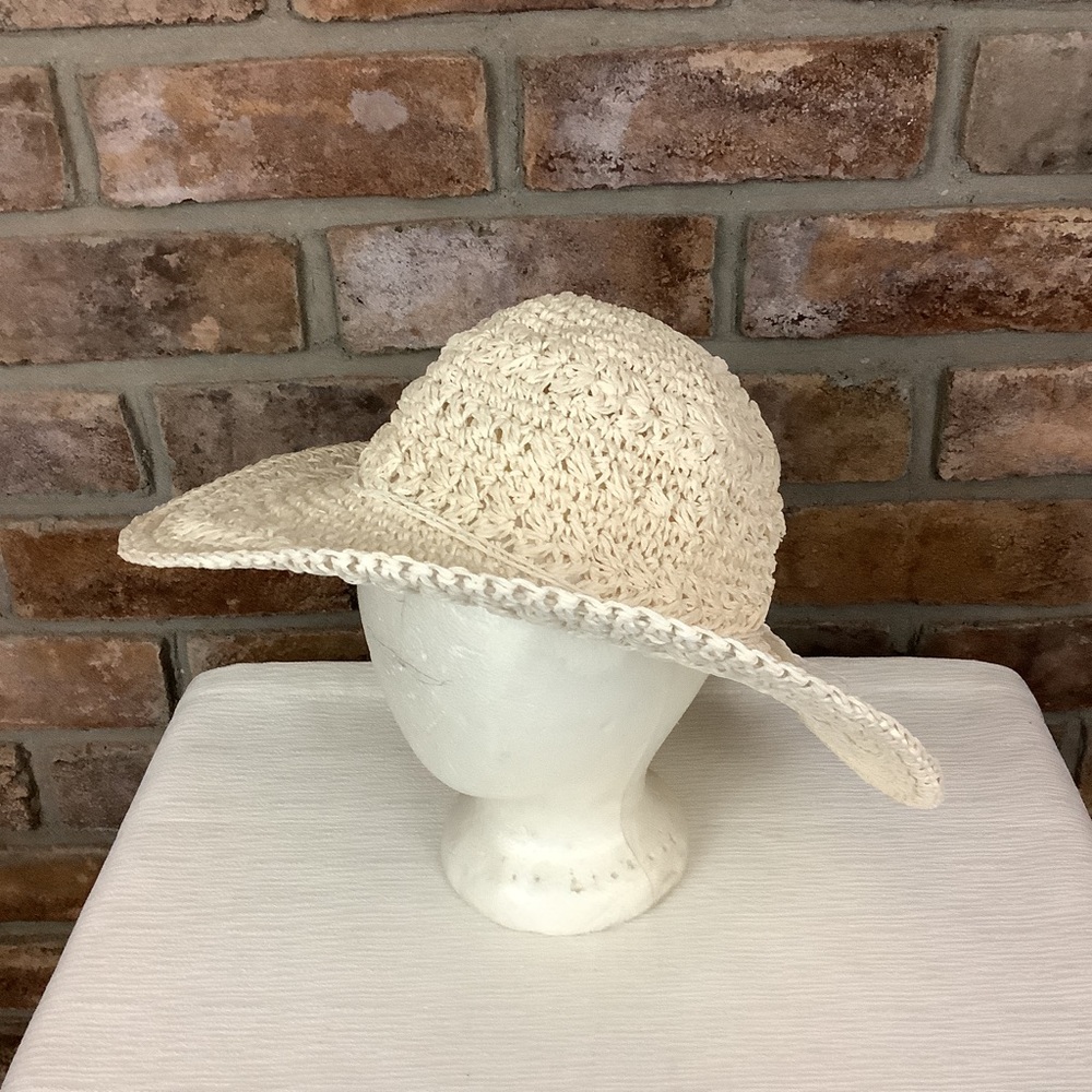 SCALIA COLLEZIONE Cream Floppy Woven Paper Hat